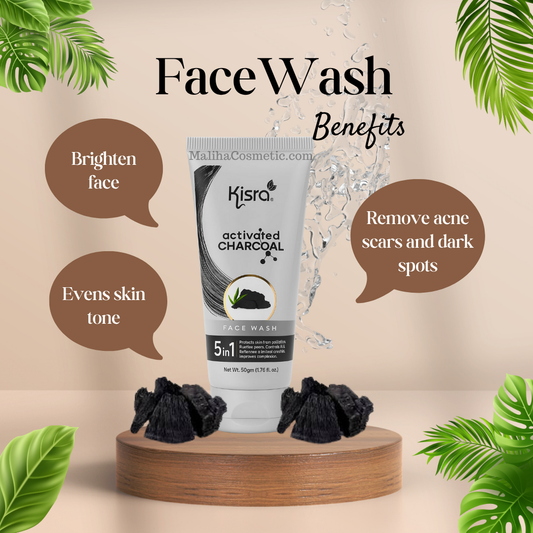 Kisra Activated Charcoal 5 in 1 Face Wash – Deep Clean, Oil Control & Pollution Protection (50g)| Maliha cosmetic ||