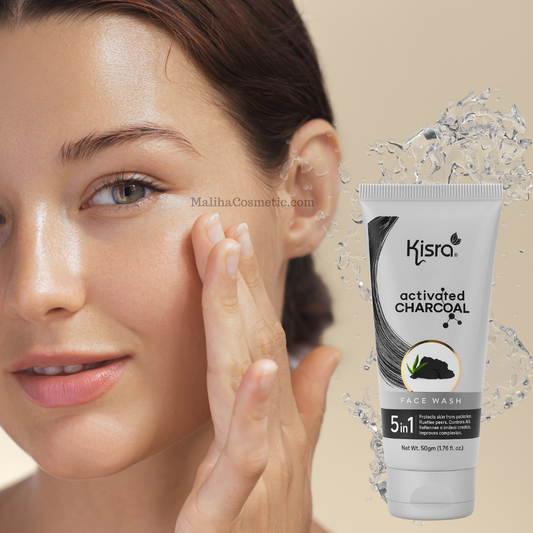 Kisra Activated Charcoal 5 in 1 Face Wash – Deep Clean, Oil Control & Pollution Protection (50g)| Maliha cosmetic ||